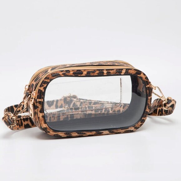 New Leopard Trim Double Zipper Oval Clear Stadium-Approved Game Day Crossbody - Picture 2 of 3